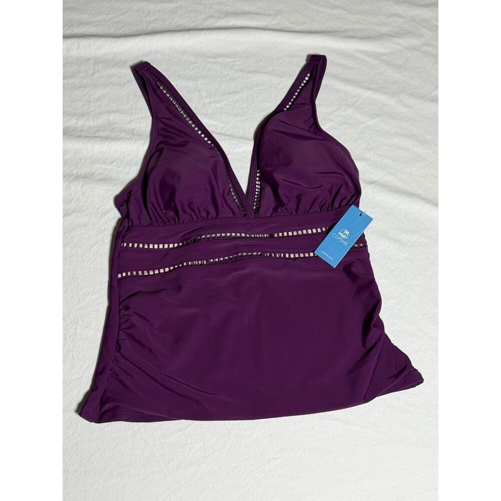Cupshe NWT Tankini Top Medium M Plum Purple Ladder Cutout Swimsuit Bathing Suit